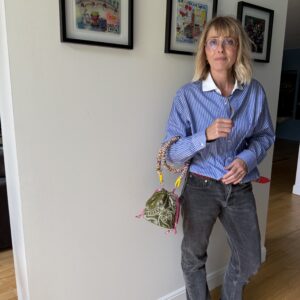 Sac Bubble Gum / Kaki - Fuchsia / Anse longue jaune rose violet (Vente Flash)